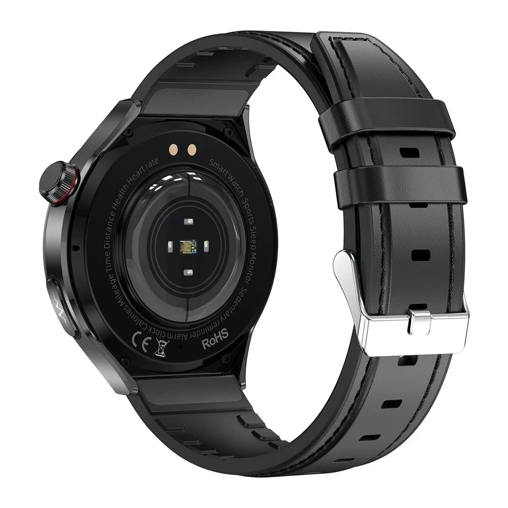 TK26Pro Smart Watch with Leather Strap ECG Heart Rate Blood Pressure 1.43 Inch AMOLED Bluetooth-compatible Call 380mAh One-Touch Health Monitor - Black - 3