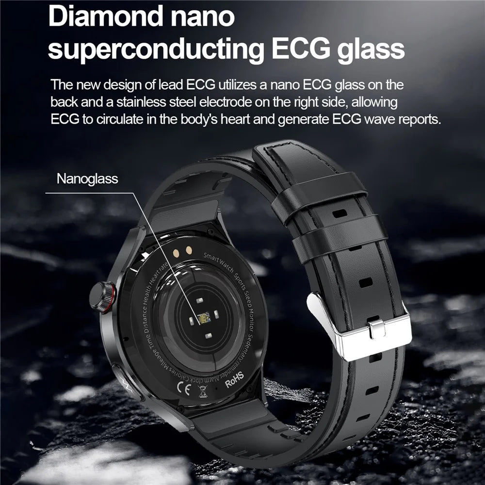TK26Pro Smart Watch with Leather Strap ECG Heart Rate Blood Pressure 1.43 Inch AMOLED Bluetooth-compatible Call 380mAh One-Touch Health Monitor - Black - 4
