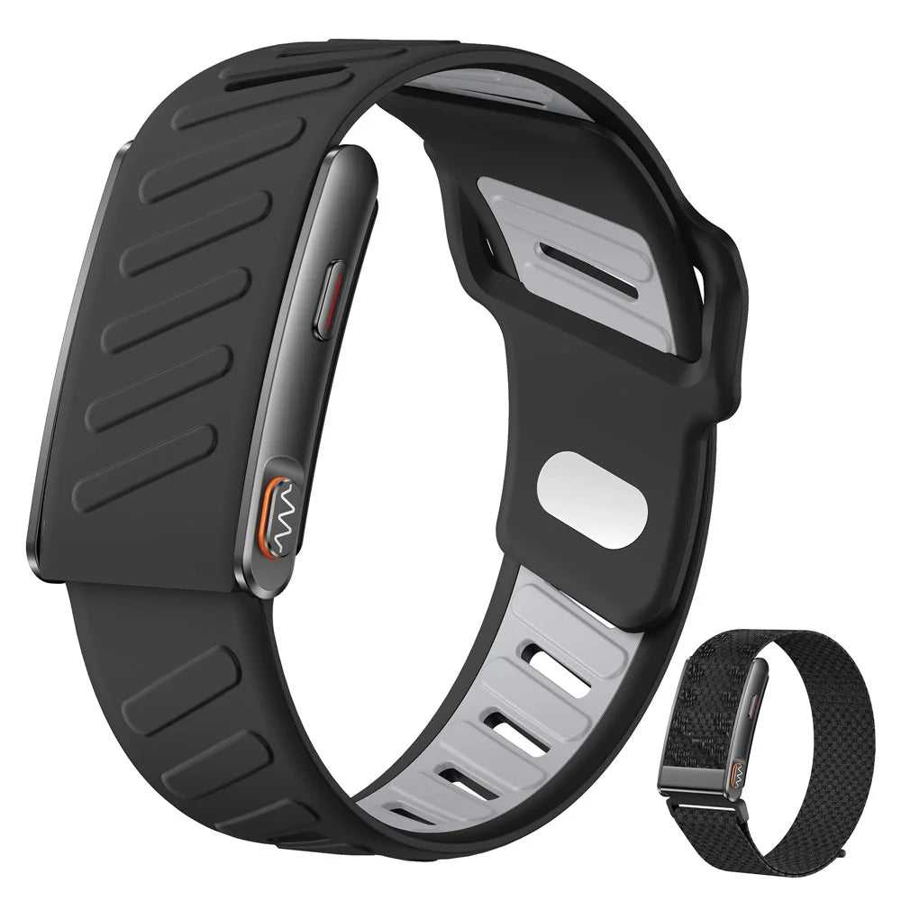 KR96 PRO Smart Health Bracelet ECG Monitor 24H Heart Rate Blood Oxygen Sleep Tracker for Fitness, with 2 Straps - Black Silicone+Black Braided Straps - 1