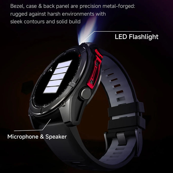 F8 Pro Outdoor Smart Watch 1.43 Inch AMOLED 530mAh 5ATM Waterproof LED Flashlight Health Monitor for Sports - Black - 2