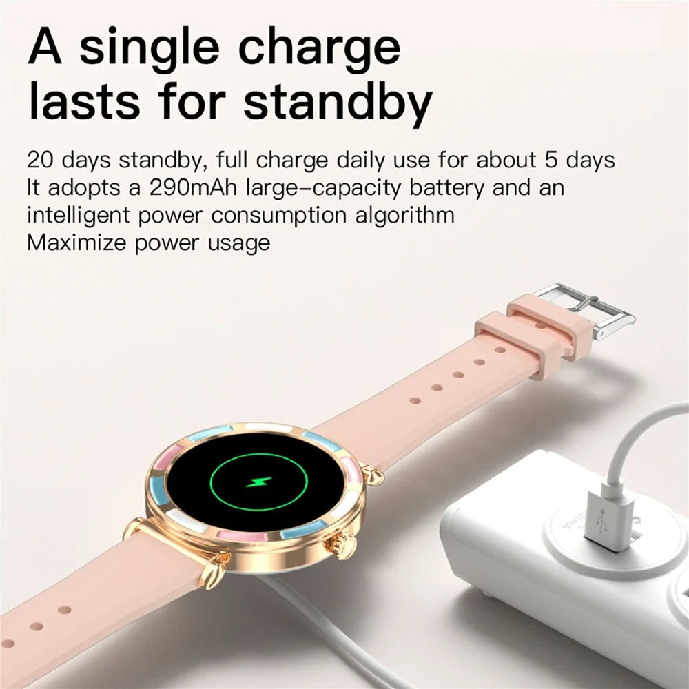 P61 1.27 Inch Screen Bluetooth-compatible Smart Watch for Women Health Monitor IP67 Waterproof Fitness Tracker - Gold+Pink - 5