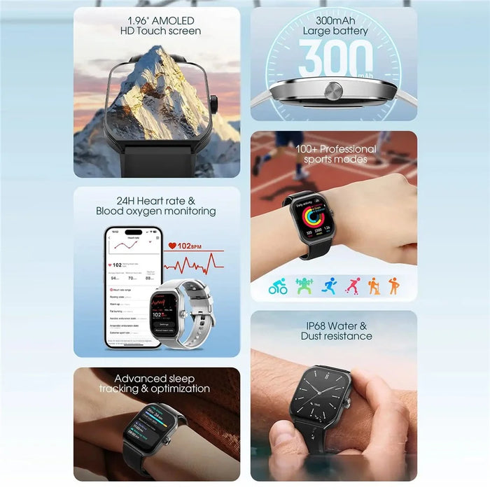 LDNIO SW04 Smart Watch for Sports 1.96 Inch AMOLED HD Screen Heart Rate Blood Oxygen Monitor - Black - 3