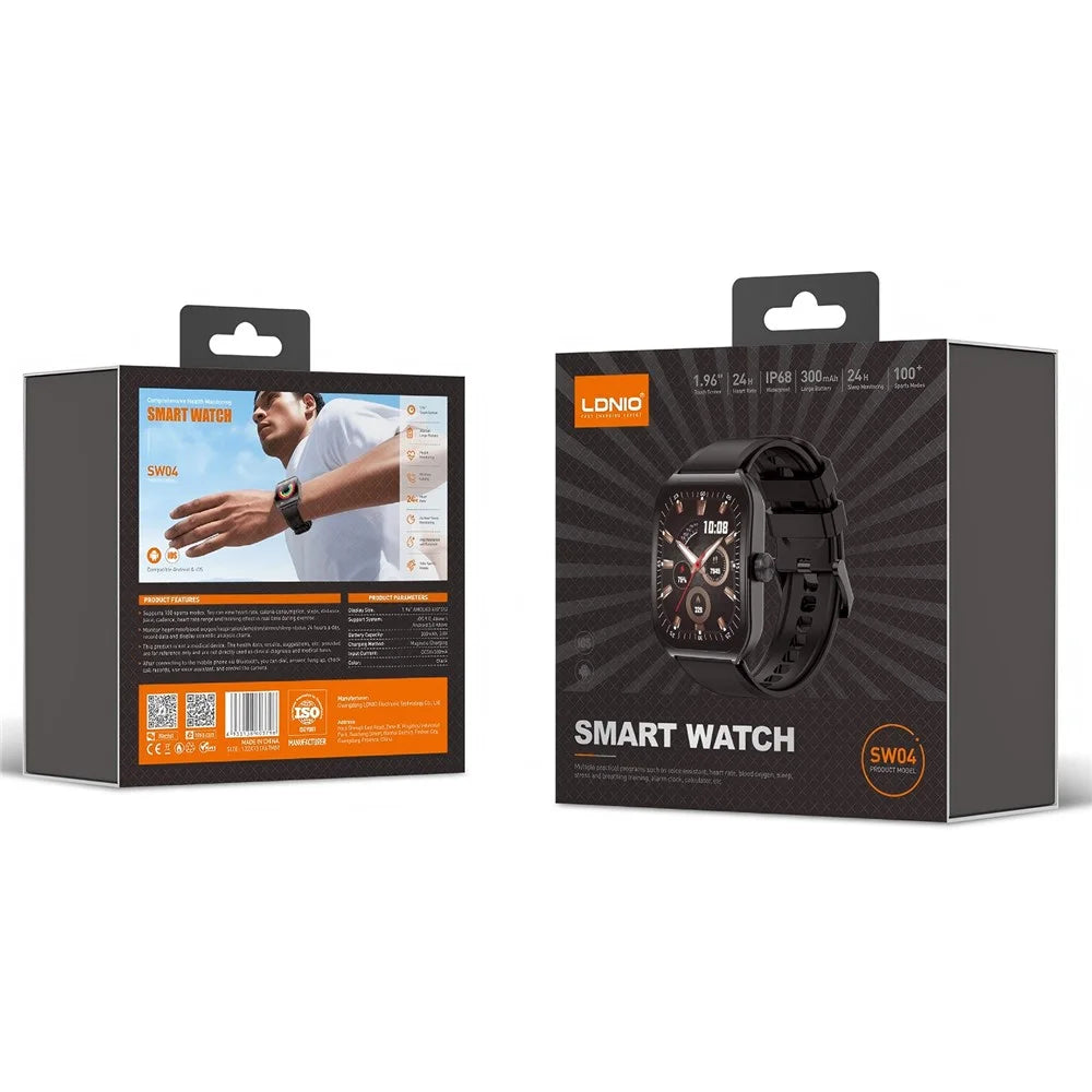 LDNIO SW04 Smart Watch for Sports 1.96 Inch AMOLED HD Screen Heart Rate Blood Oxygen Monitor - Black - 5