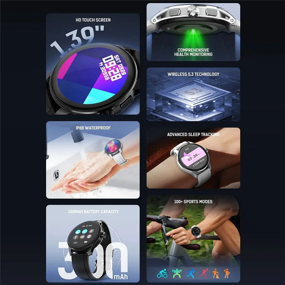 LDNIO SW05 IP68 Waterproof Smart Watch 1.39 Inch HD Screen Heart Rate Blood Oxygen Monitor 100+ Sports Modes - Silver Grey - 3