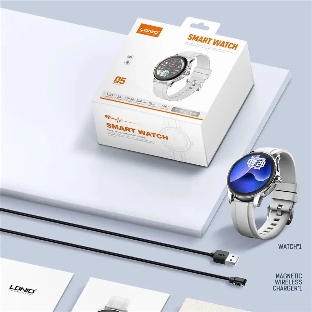 LDNIO SW05 IP68 Waterproof Smart Watch 1.39 Inch HD Screen Heart Rate Blood Oxygen Monitor 100+ Sports Modes - Silver Grey - 5