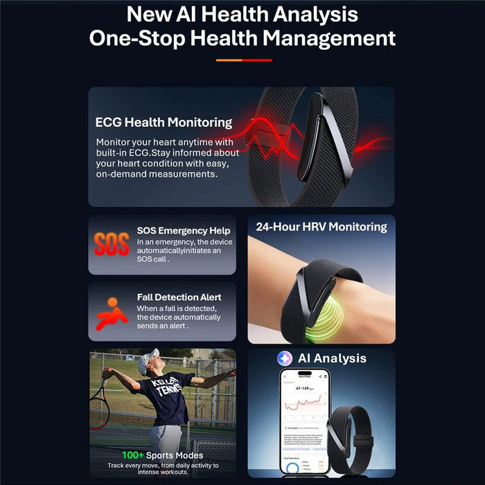 VANTA ECG Health Tracker Watch 1ATM Waterproof 100+ Sports Modes Women Health Monitor Wristband - Black - 3