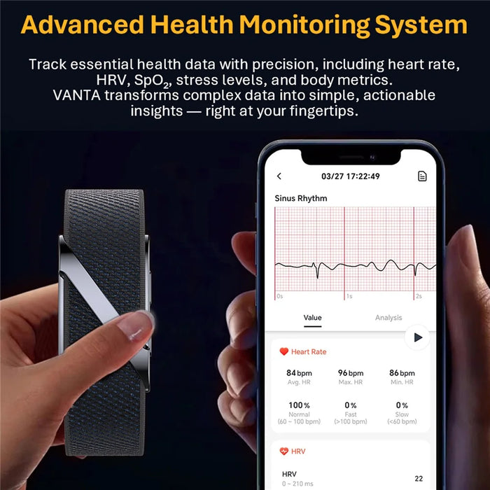 VANTA ECG Health Tracker Watch 1ATM Waterproof 100+ Sports Modes Women Health Monitor Wristband - Black - 5