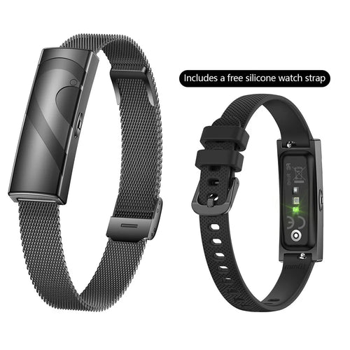 MX520 Smart Bracelet for Couple 170+ Sports Modes Health Tracking Screenless Wristband, Steel Strap + Silicone Strap - Black - 1