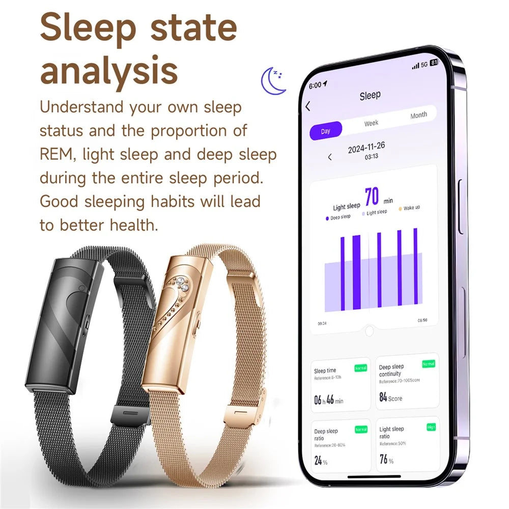 MX520 Smart Bracelet for Couple 170+ Sports Modes Health Tracking Screenless Wristband, Steel Strap + Silicone Strap - Black - 2