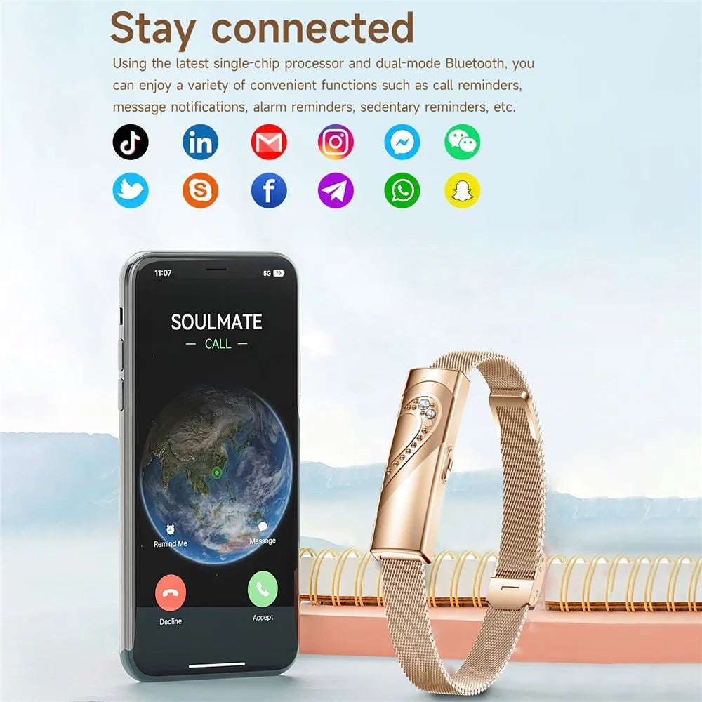 MX520 Smart Bracelet for Couple 170+ Sports Modes Health Tracking Screenless Wristband, Steel Strap + Silicone Strap - Black - 6