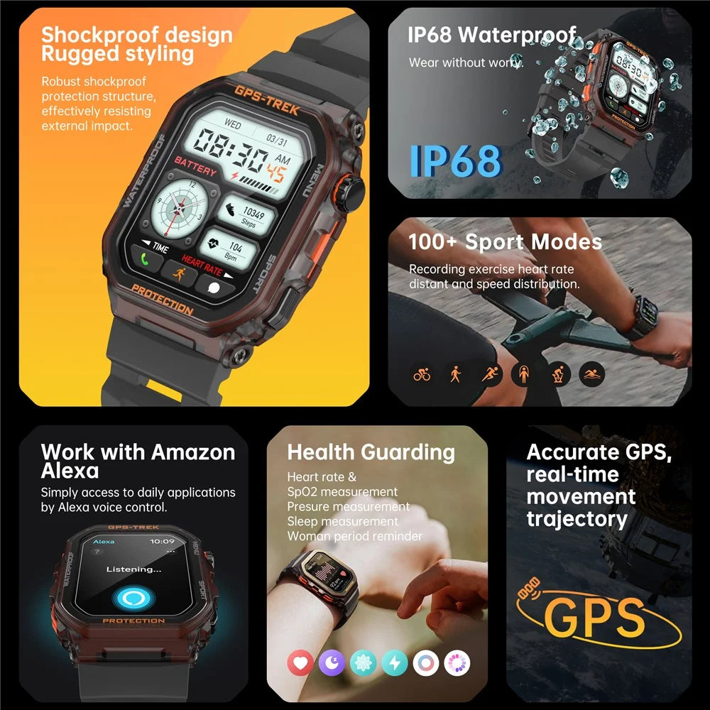 FT61 1.75 inch IPS GPS Smart Watch Bluetooth-compatible Calling Health Monitoring IP68 Waterproof - Black - 3