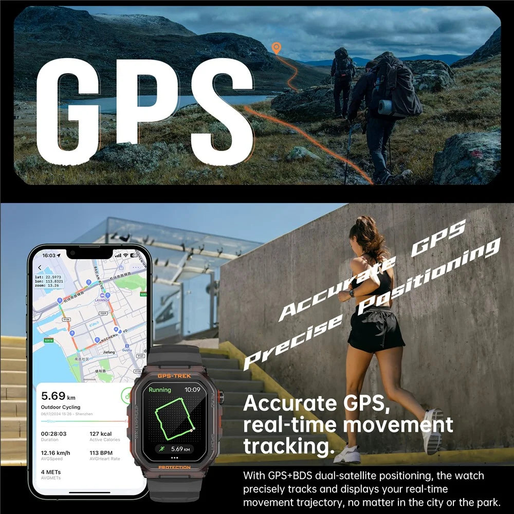 FT61 1.75 inch IPS GPS Smart Watch Bluetooth-compatible Calling Health Monitoring IP68 Waterproof - Black - 6