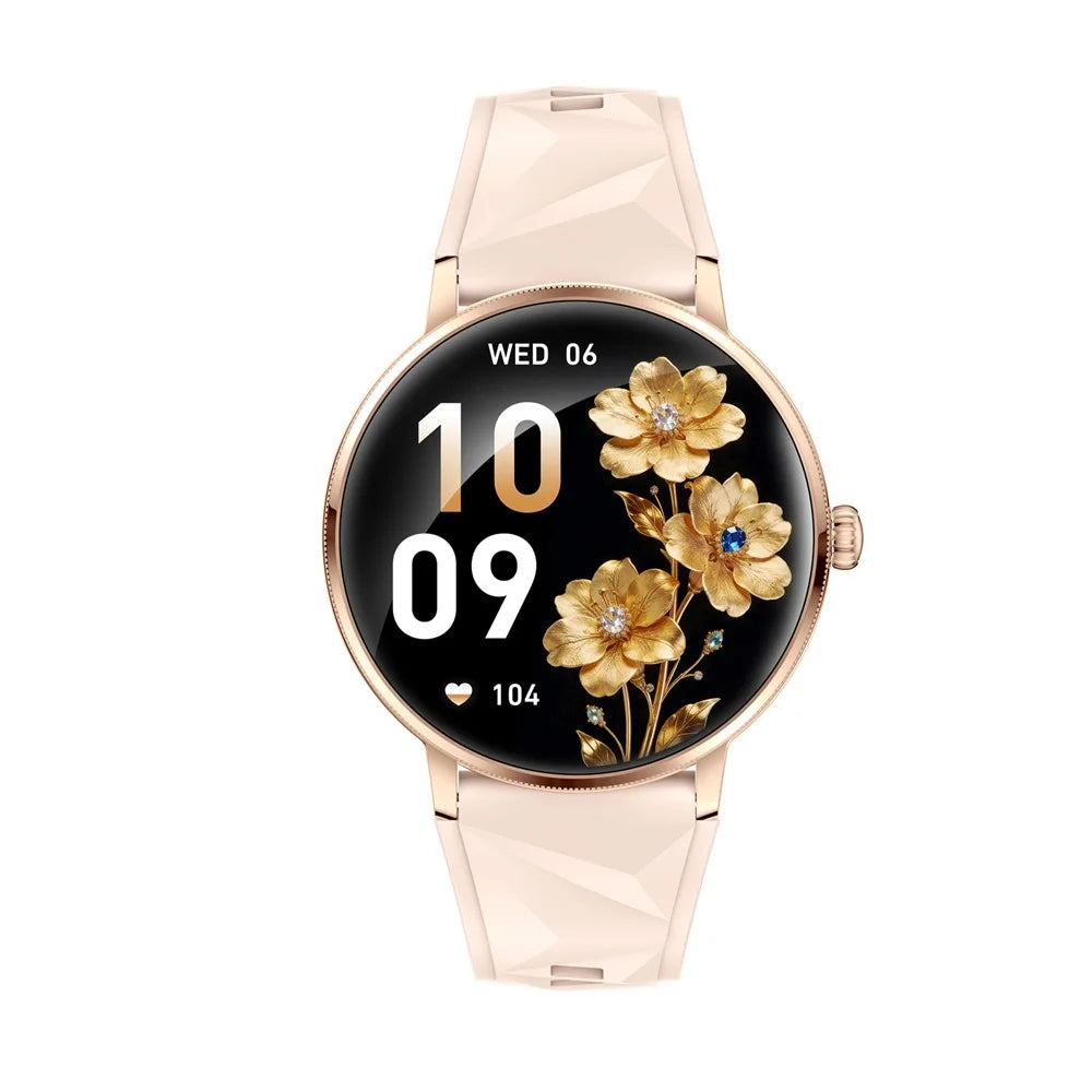AK107 Women Smart Watch 1.19 inch AMOLED Health Monitor Bluetooth-compatible Calling, Silicone Strap - Rose Gold - 2