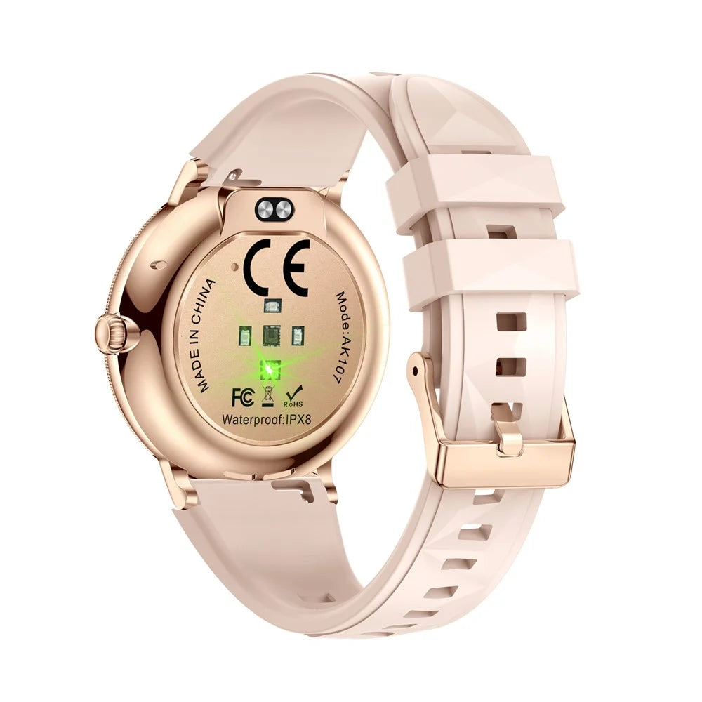 AK107 Women Smart Watch 1.19 inch AMOLED Health Monitor Bluetooth-compatible Calling, Silicone Strap - Rose Gold - 3
