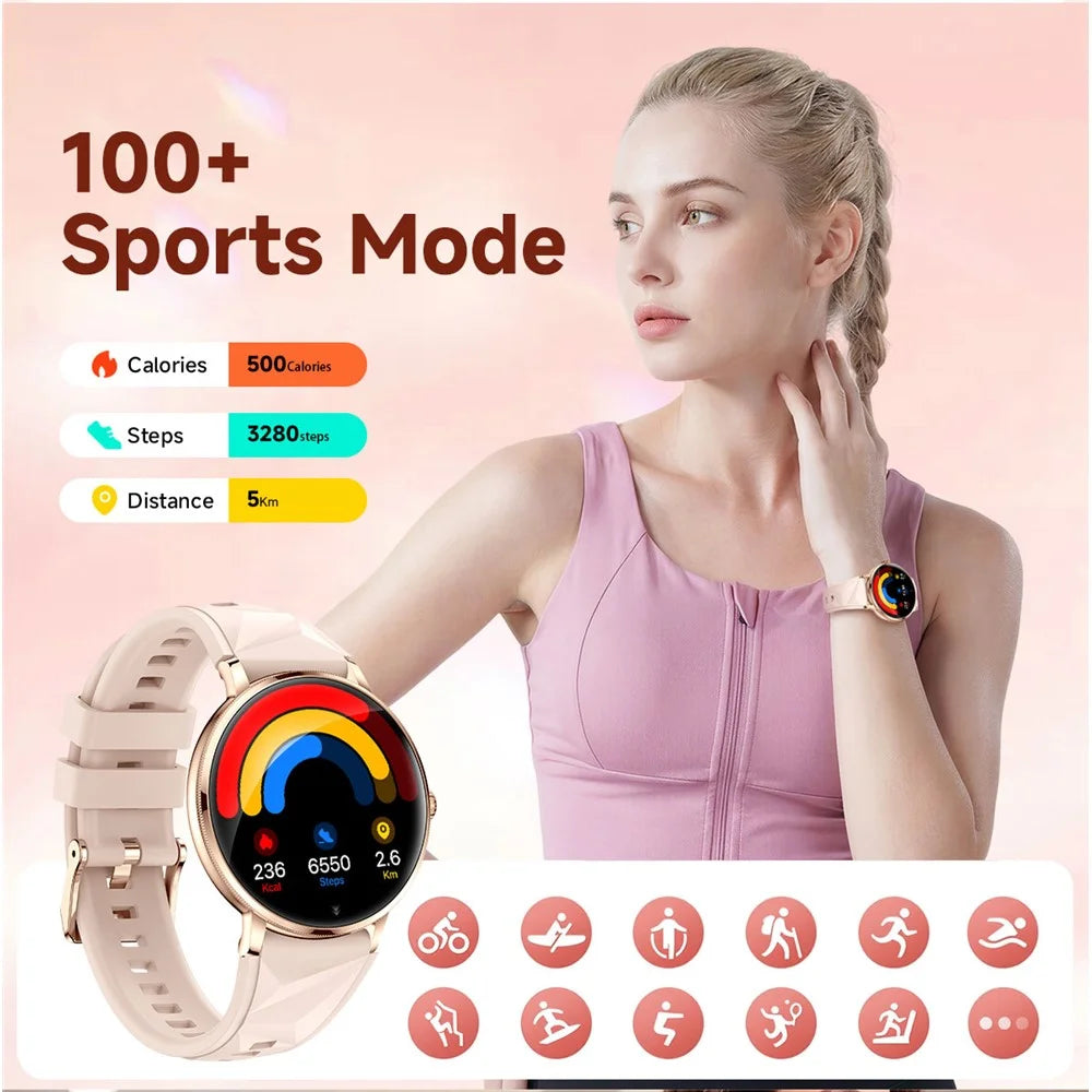 AK107 Women Smart Watch 1.19 inch AMOLED Health Monitor Bluetooth-compatible Calling, Silicone Strap - Rose Gold - 5