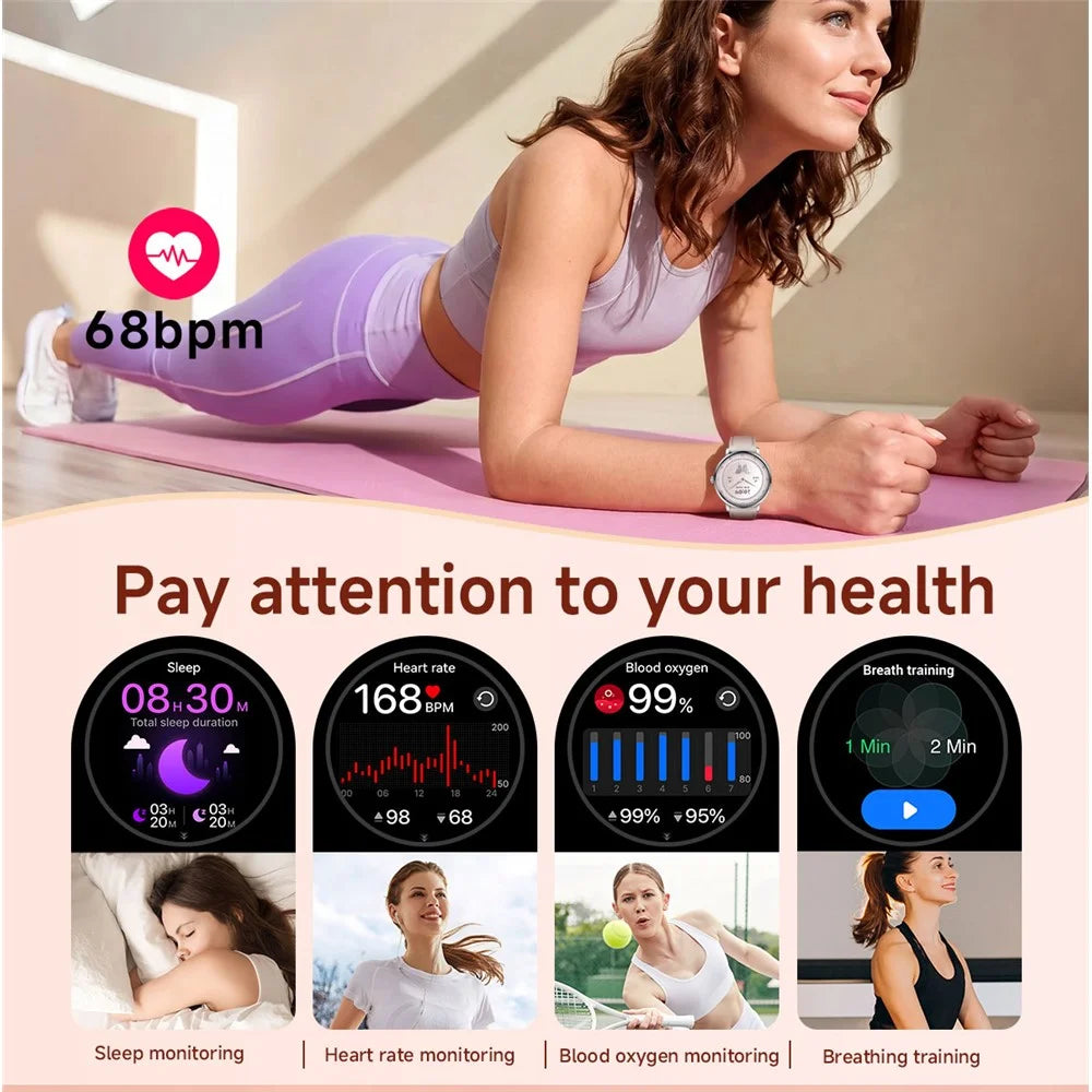 AK107 Women Smart Watch 1.19 inch AMOLED Health Monitor Bluetooth-compatible Calling, Silicone Strap - Rose Gold - 6