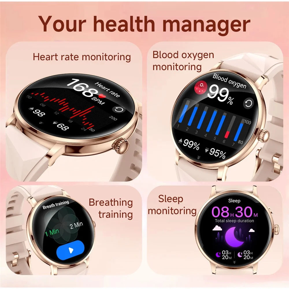 AK107 Women Smart Watch 1.19 inch AMOLED Health Monitor Bluetooth-compatible Calling, Silicone Strap - Rose Gold - 7