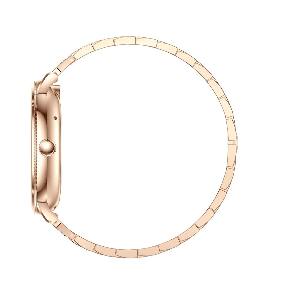 AK107 Women Smart Watch 1.19 inch AMOLED Health Monitor Bluetooth-compatible Calling, Rhinestone+Steel Strap - Rose Gold - 4