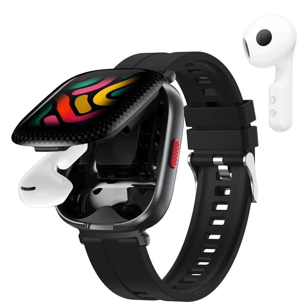 D22 2 in 1 Smart Watch Bluetooth-Compatible Earbuds 1.88 Inch Touch Screen AI Voice Assistant Real-Time Translation, Silicone Strap - Black - 1