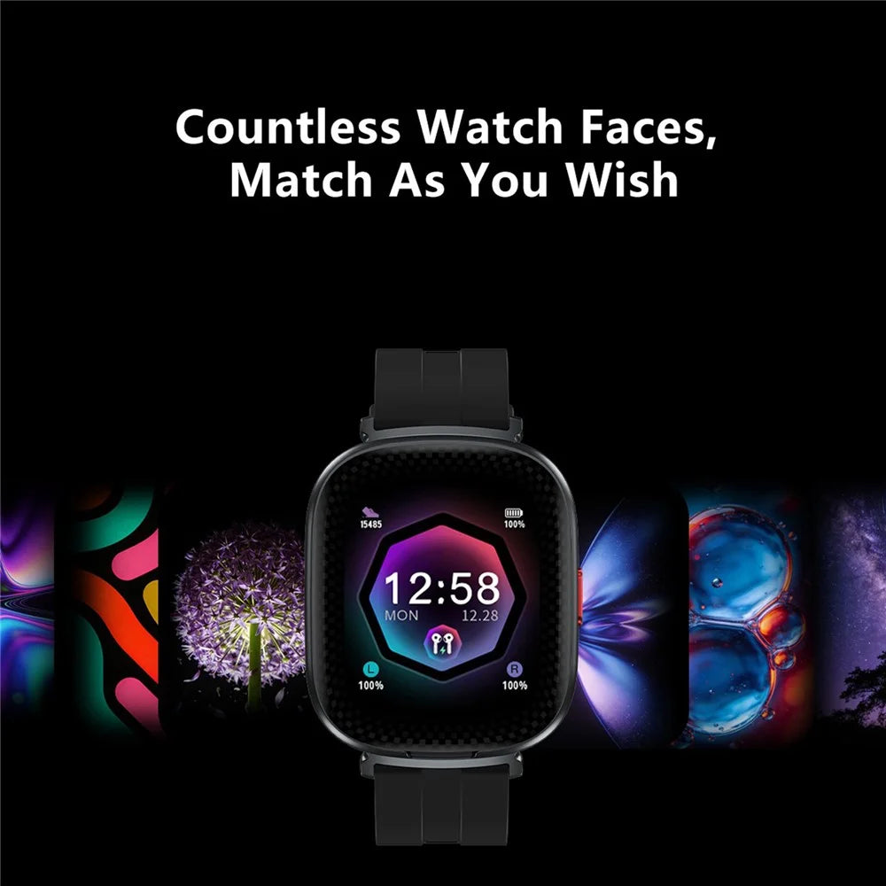 D22 2 in 1 Smart Watch Bluetooth-Compatible Earbuds 1.88 Inch Touch Screen AI Voice Assistant Real-Time Translation, Silicone Strap - Black - 5