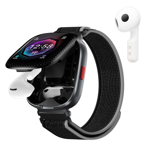 D22 2 in 1 Smart Watch Bluetooth-Compatible Earbuds 1.88 Inch Touch Screen AI Voice Assistant Real-Time Translation, Nylon Strap - Black - 1