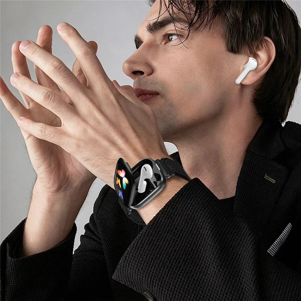 D22 2 in 1 Smart Watch Bluetooth-Compatible Earbuds 1.88 Inch Touch Screen AI Voice Assistant Real-Time Translation, Nylon Strap - Black - 2