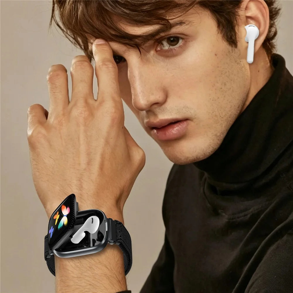 D22 2 in 1 Smart Watch Bluetooth-Compatible Earbuds 1.88 Inch Touch Screen AI Voice Assistant Real-Time Translation, Nylon Strap - Black - 3