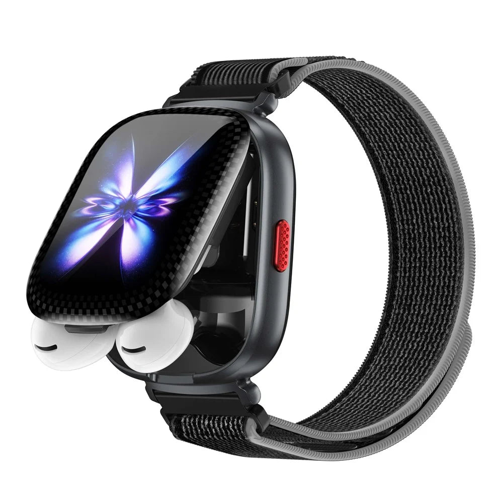 D22 2 in 1 Smart Watch Bluetooth-Compatible Earbuds 1.88 Inch Touch Screen AI Voice Assistant Real-Time Translation, Nylon Strap - Black - 5