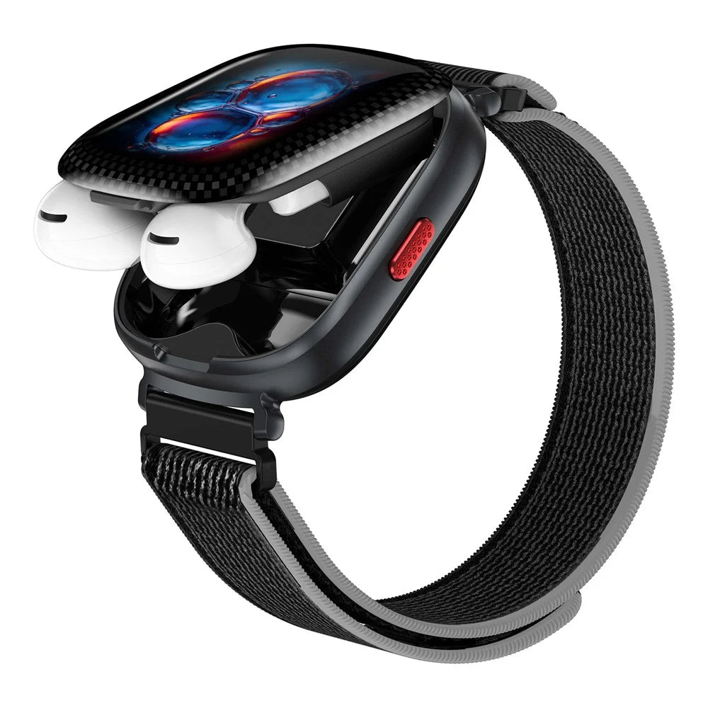 D22 2 in 1 Smart Watch Bluetooth-Compatible Earbuds 1.88 Inch Touch Screen AI Voice Assistant Real-Time Translation, Nylon Strap - Black - 6