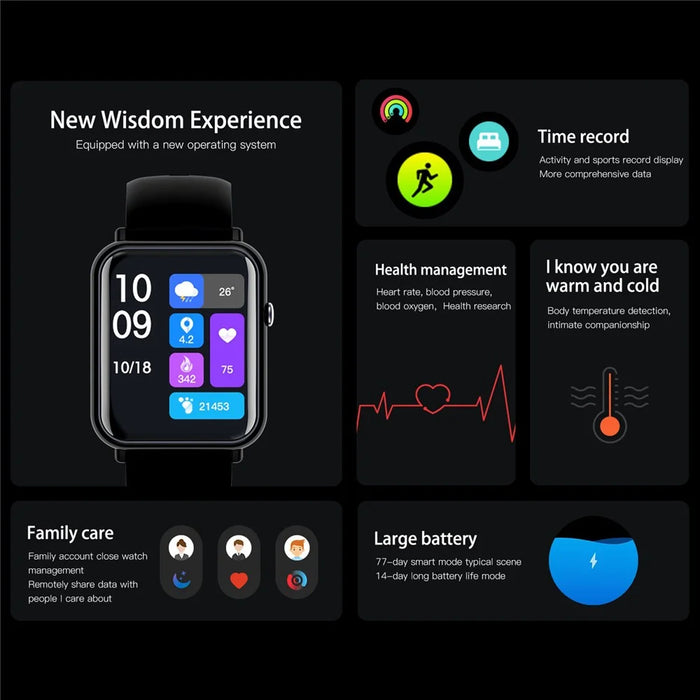 Q19 Pro 1.69 inch Temperature Detection Bluetooth-compatible Smart Watch Sports Tracker Heart Rate Sleep Health Monitoring Smart Bracelet - Black - 6