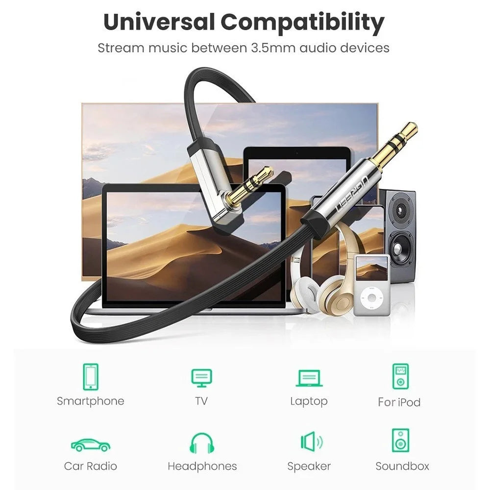 UGREEN 2m 10599 Right Angle 3.5mm to 3.5mm Audio Jack Male to Male Flat Cable AUX Cord for iPod Speaker Smartphone - 4