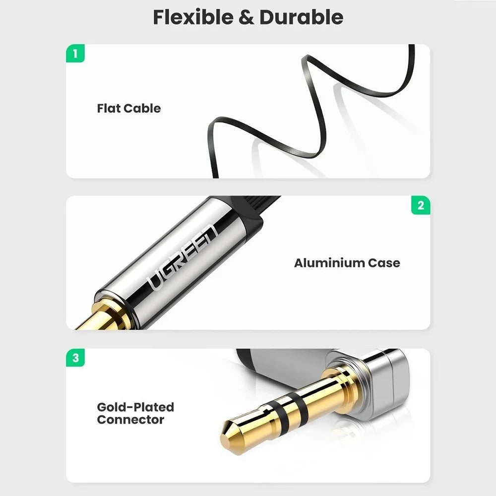 UGREEN 1m 10597 Right Angle 3.5mm to 3.5mm Male to Male Flat Cable Audio Cord - 5