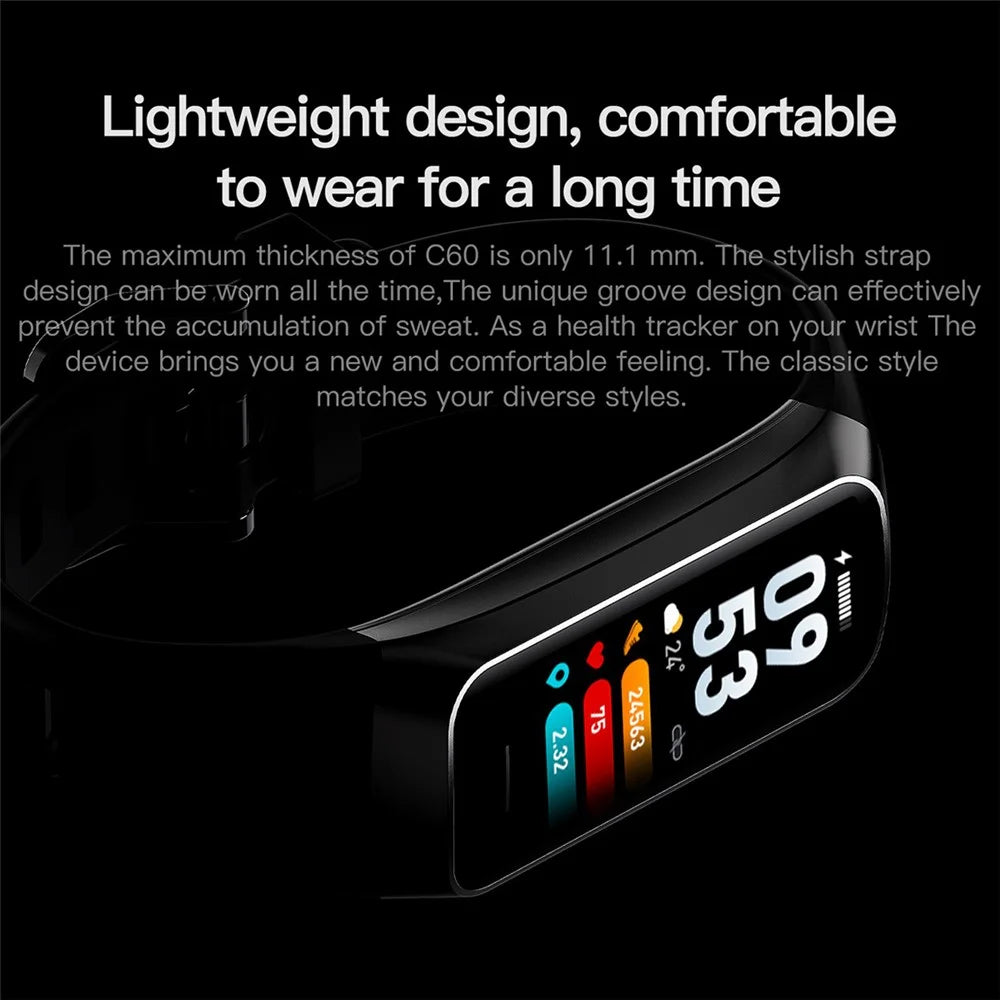 C60 1.1 Inch AMOLED Screen Fitness Band Heart Rate Blood Oxygen Sleep Tracker 25 Sports Modes Smart Wristband - Black - 3