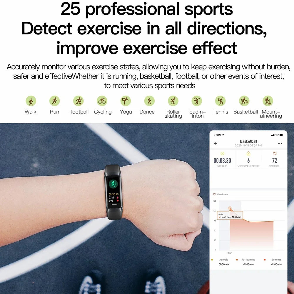 C60 1.1 Inch AMOLED Screen Fitness Band Heart Rate Blood Oxygen Sleep Tracker 25 Sports Modes Smart Wristband - Black - 7
