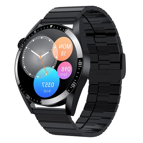 i39 1.28 inch Bluetooth-compatible Call Smart Watch Heart Rate Monitor Music Control IP67 Waterproof Fitness Bracelet, Steel Strap - Black - 1