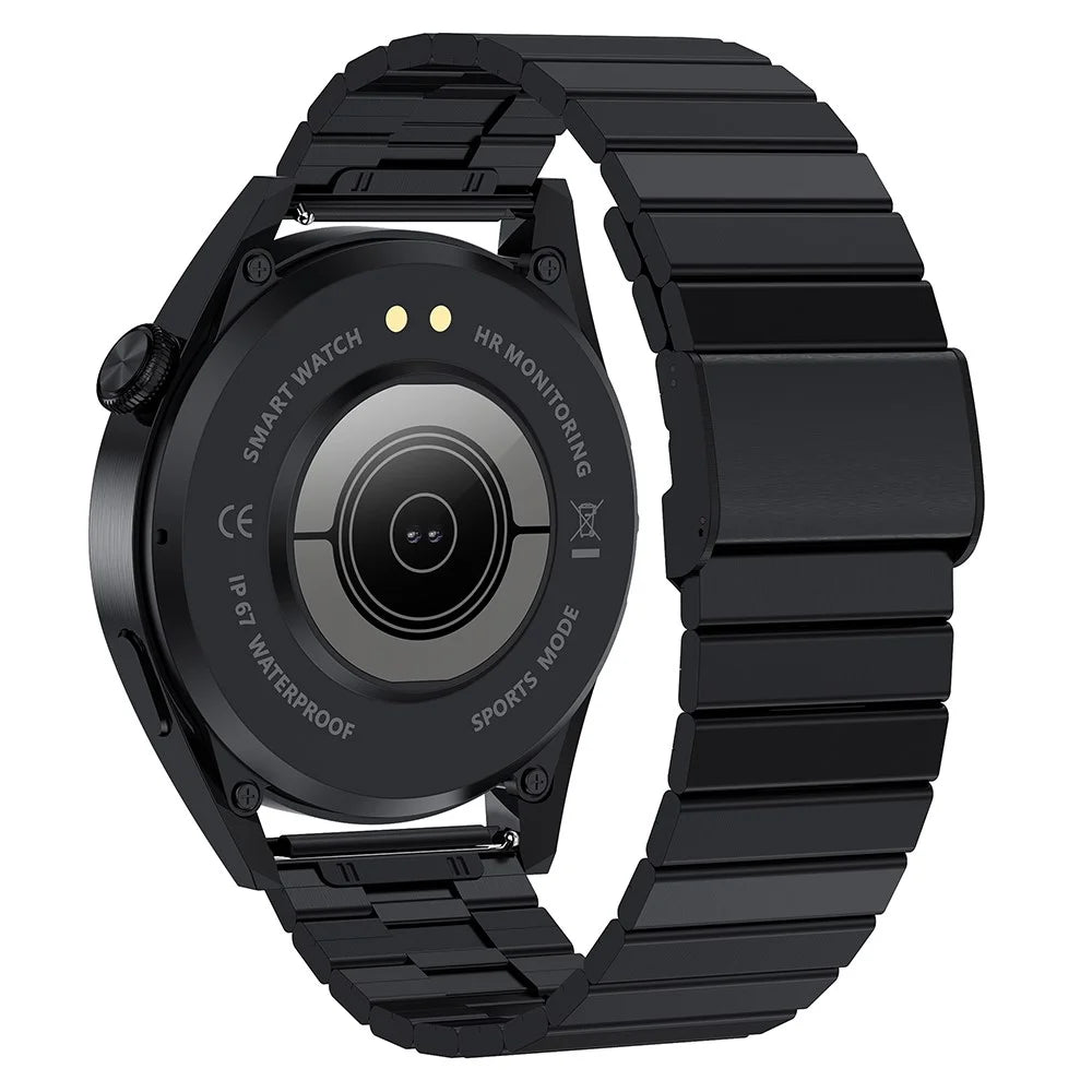 i39 1.28 inch Bluetooth-compatible Call Smart Watch Heart Rate Monitor Music Control IP67 Waterproof Fitness Bracelet, Steel Strap - Black - 2