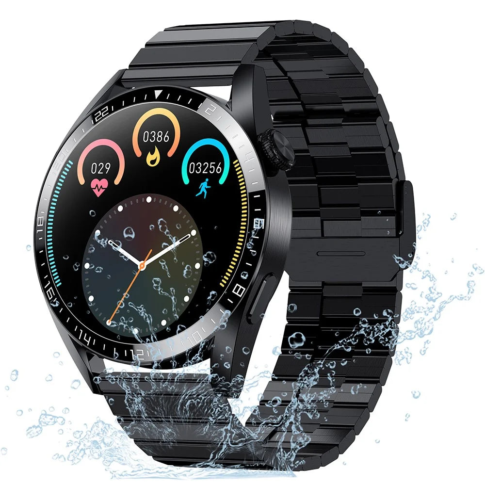 i39 1.28 inch Bluetooth-compatible Call Smart Watch Heart Rate Monitor Music Control IP67 Waterproof Fitness Bracelet, Steel Strap - Black - 4