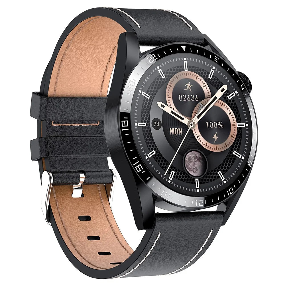 i39 1.28 inch Round Full Touch Screen Smart Watch Music Control Bluetooth-compatible Call Heart Rate Monitor Sports Wristwatch, Leather Strap - Black - 2