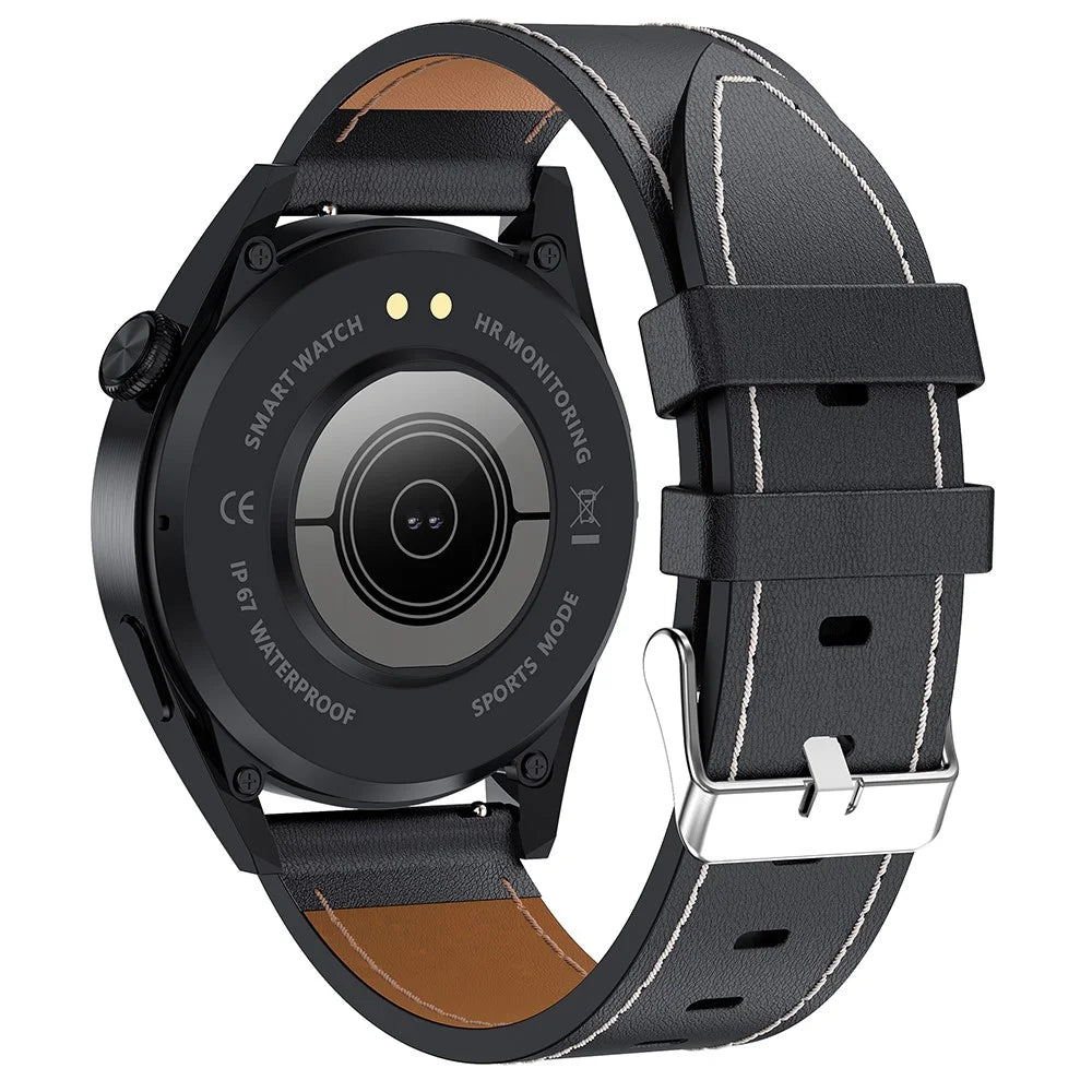 i39 1.28 inch Round Full Touch Screen Smart Watch Music Control Bluetooth-compatible Call Heart Rate Monitor Sports Wristwatch, Leather Strap - Black - 4