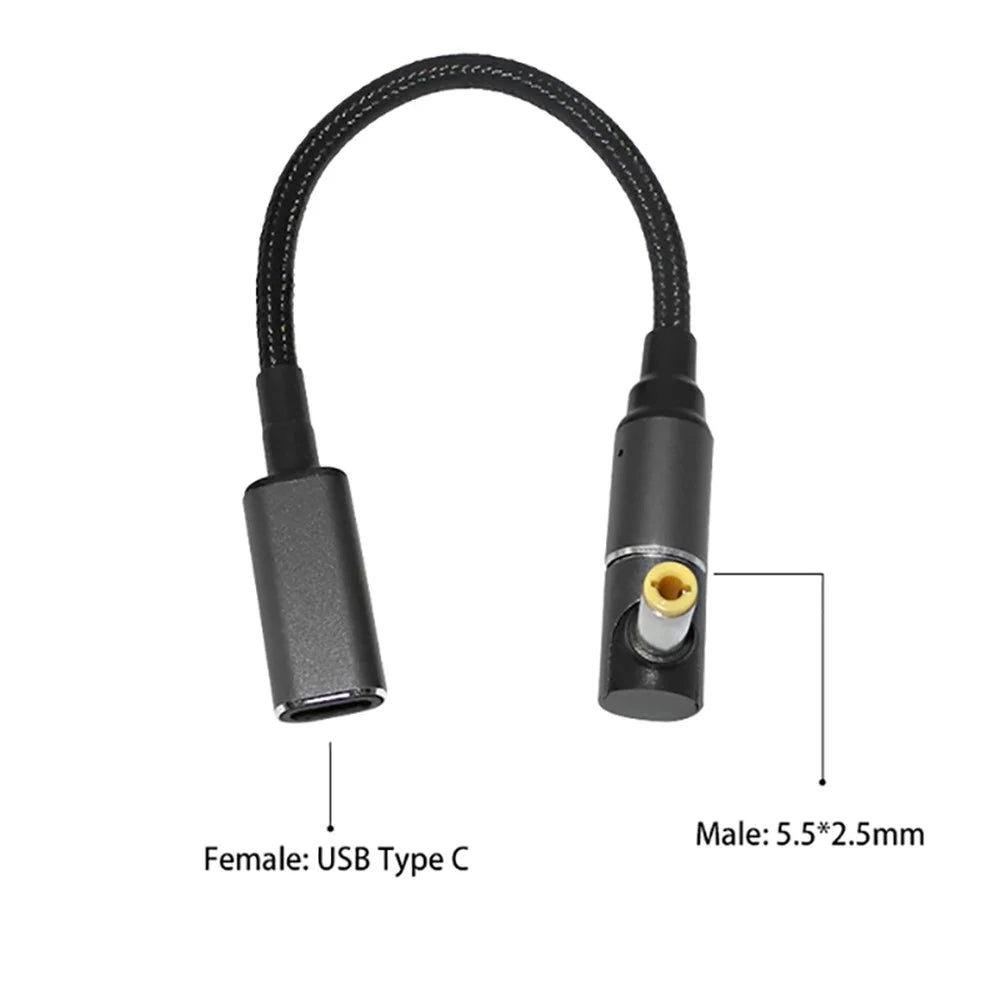 For Lenovo Asus Toshiba Universal Laptop Charger USB Type-C Female to 5.5mm*2.5mm Male Magnetic Converter Cable Support 100W Fast Charging - 2