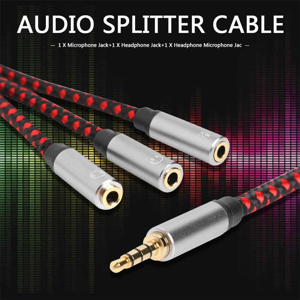 3.5mm Male Stereo Audio Splitter Cable 1 Male to 3 Female AUX Jack Headphone Microphone Adapter Cord for iPhone/Android - 2