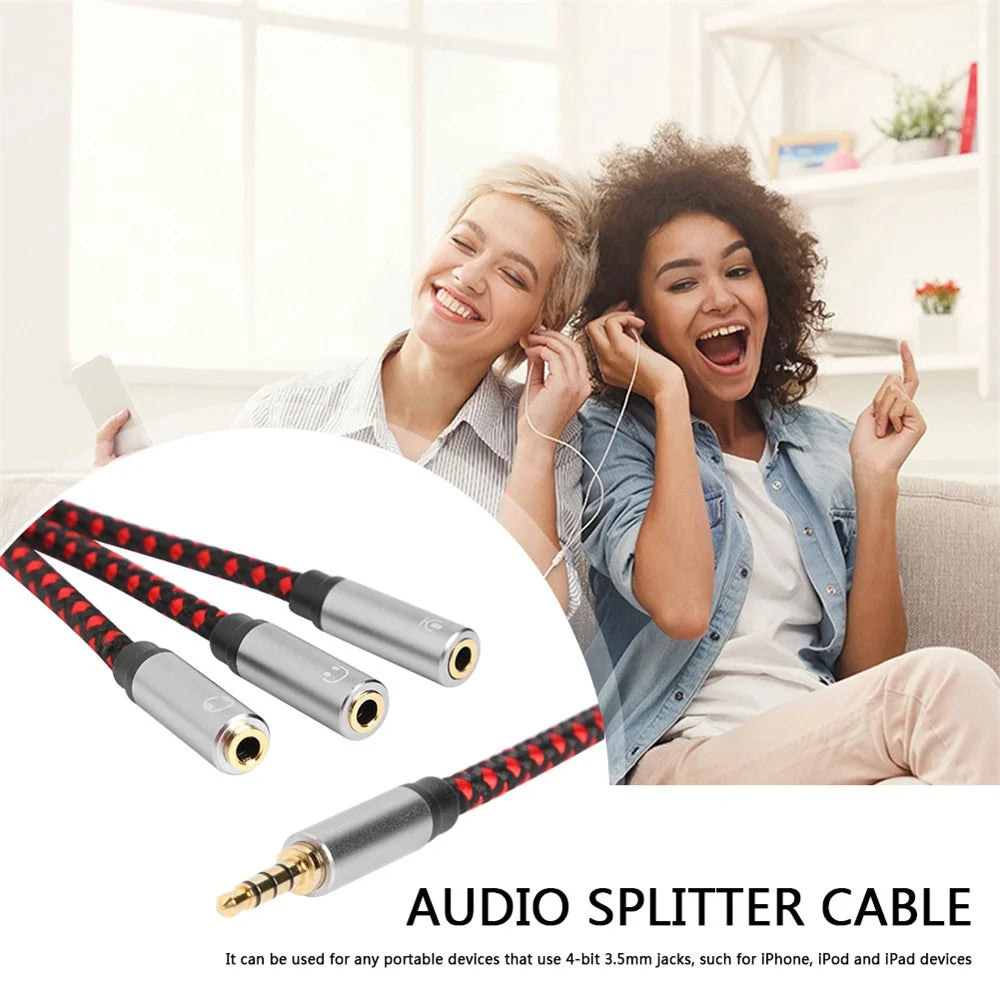 3.5mm Male Stereo Audio Splitter Cable 1 Male to 3 Female AUX Jack Headphone Microphone Adapter Cord for iPhone/Android - 3