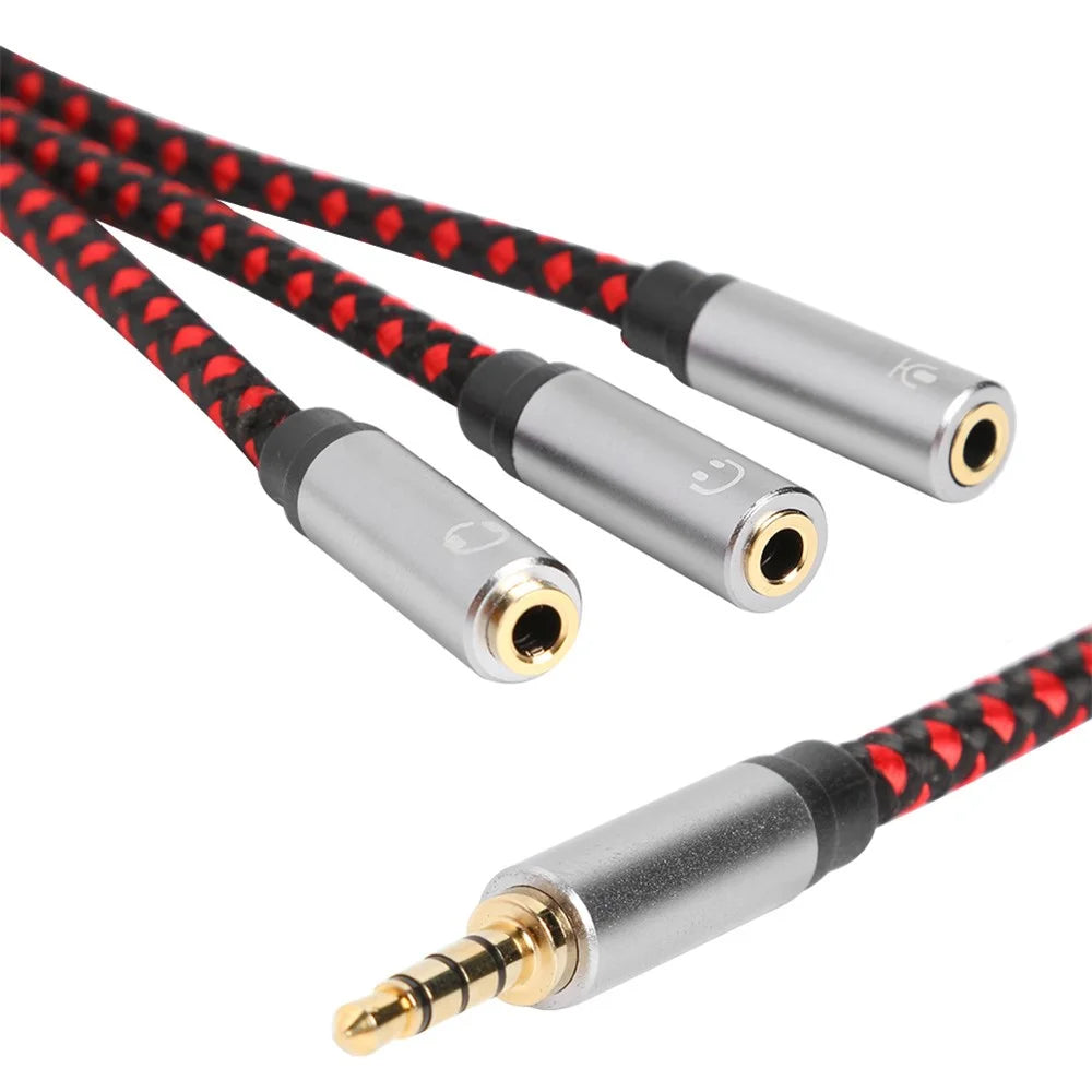 3.5mm Male Stereo Audio Splitter Cable 1 Male to 3 Female AUX Jack Headphone Microphone Adapter Cord for iPhone/Android - 4