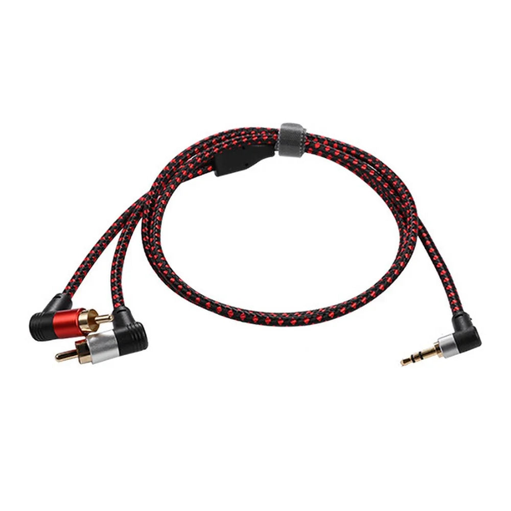 1m 90 Degree 3.5mm to 2 RCA Male Splitter Aux Cable for Phone Tablet Laptop - 1