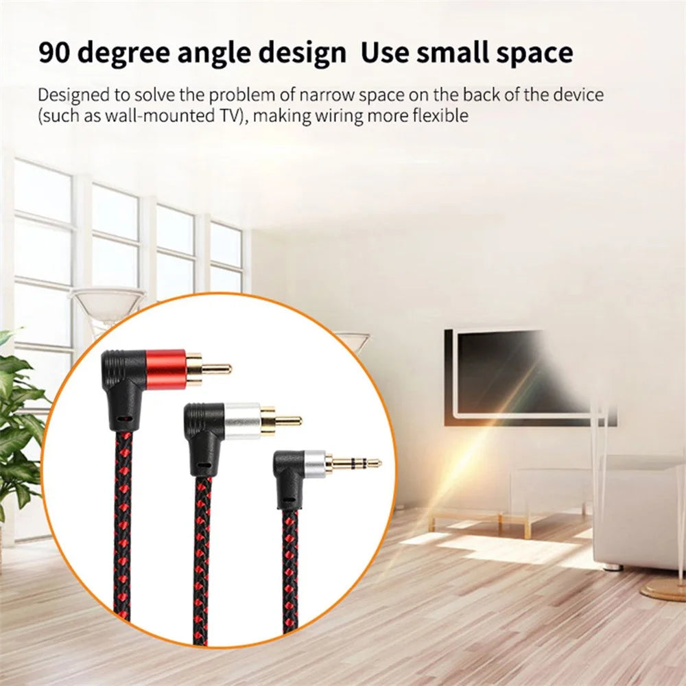 1m 90 Degree 3.5mm to 2 RCA Male Splitter Aux Cable for Phone Tablet Laptop - 2