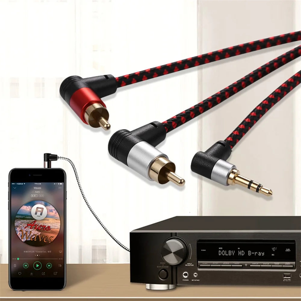 5m for Speaker DVD Player Amplifier 3.5mm to 2 RCA Aux Cable Male to Male Right Angle Auxiliary Splitter Cord - 5