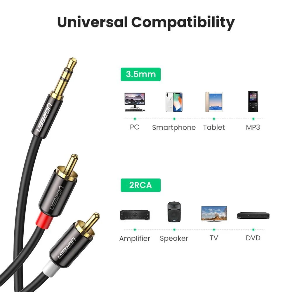 UGREEN 3m 3.5mm to 2RCA Audio Y Splitter Cable AUX Cord for Smartphone Speaker Tablet - 2