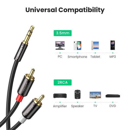 UGREEN 3m 3.5mm to 2RCA Audio Y Splitter Cable AUX Cord for Smartphone Speaker Tablet - 2