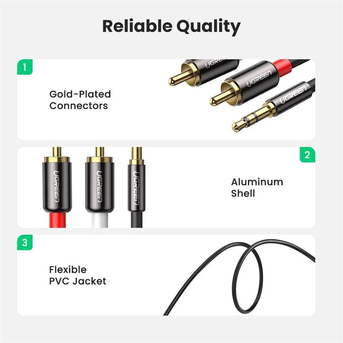 UGREEN 3m 3.5mm to 2RCA Audio Y Splitter Cable AUX Cord for Smartphone Speaker Tablet - 6