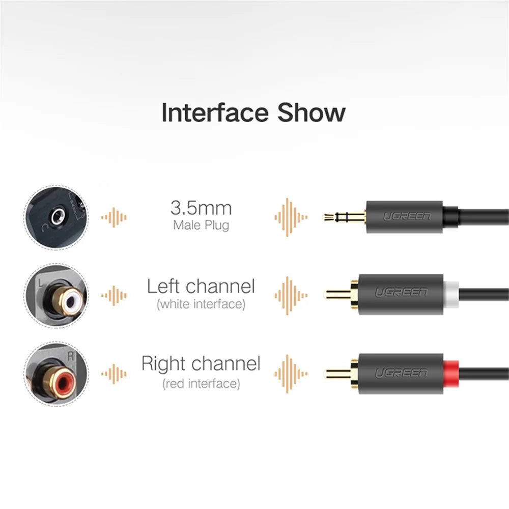UGREEN 10514 10-Meter RCA Y Splitter Stereo Audio Cable Male Type 3.5mm to 2RCA Audio Adapter for Smartphones/Speakers/Tablets/HDTV/MP3 Players - 3